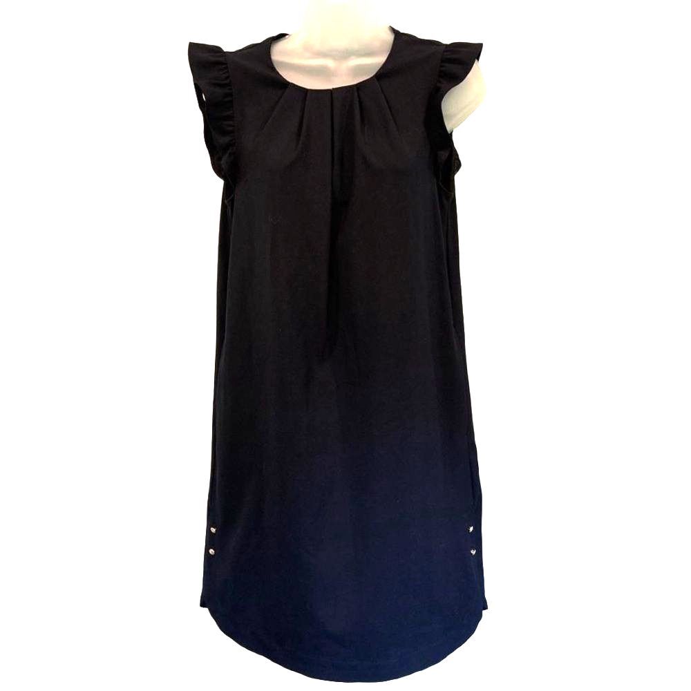 Zara Navy Basic Ruffle Sleeve Dress Gold Button Detail